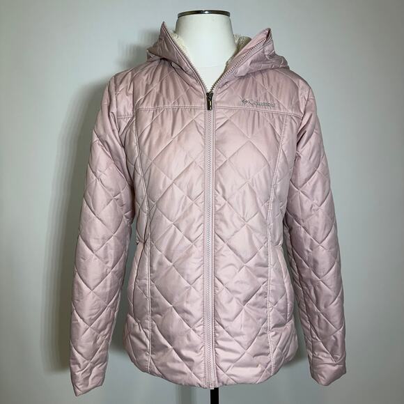 Columbia Pink Copper Crest Hooded Quilted Full Zip Jacket Coat Womens Size Small - Picture 1 of 12